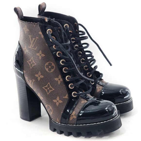 Monogram Lace up Boots Black x Brown - Picture 3 of 12